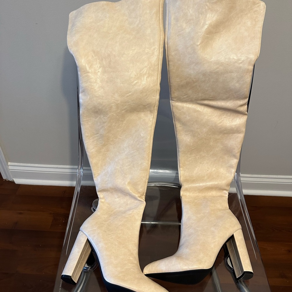Cream Thigh-High Women's Boots